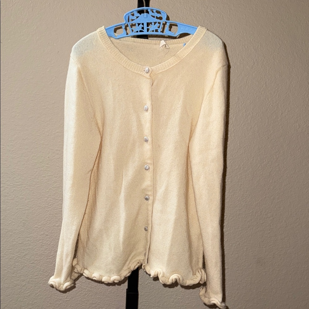 Crewcuts Cream Girls Button Up Ruffle Hem Sweater Girls Size L
